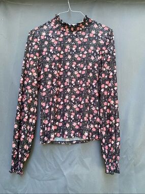 Almost Famous Black Floral Mock Neck Long-Sleeve Top